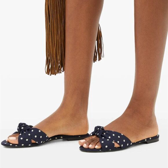 Saint Laurent Bianca Navy Knotted Polka-Dot Slides - Picture 1 of 7
